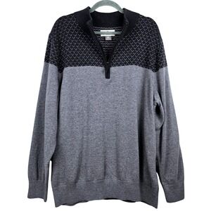 Oak Hill Mens 1XL Gray Geometric Diamond 1/4 Zip Cotton Knit Sweater